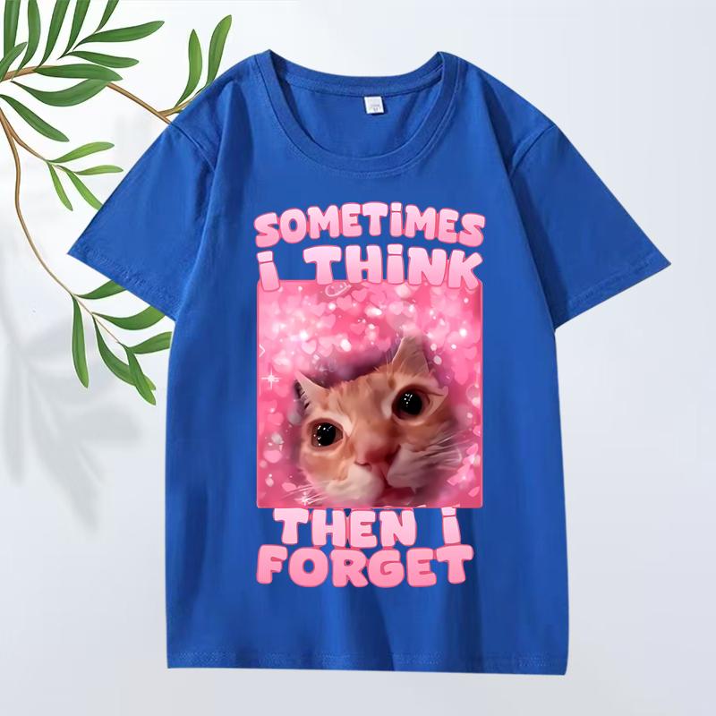 Sometimes I Think Then I Forget Funny Cat Meme T Shirt Unisex s Women Oversized 100 Cotton Short Sleeve Summer Print Unisex Tops