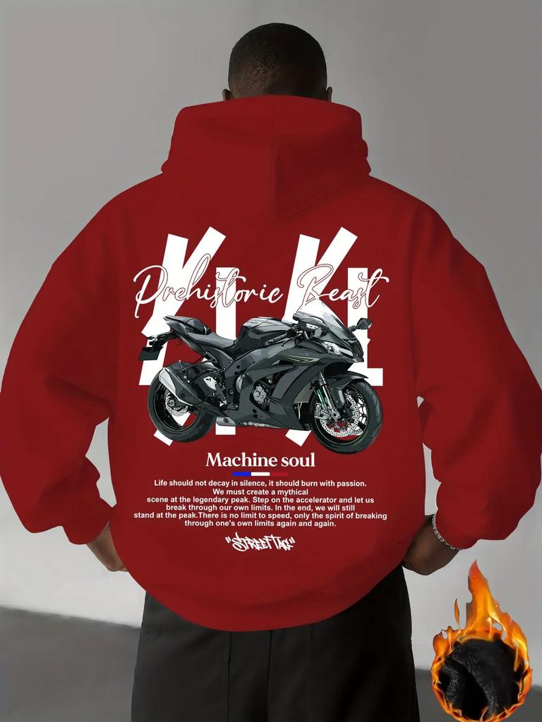 Locomotive Sports Car Combination Printed Hooded Sweater Loose Motorcycle Lovers Men's and Women's Jacket