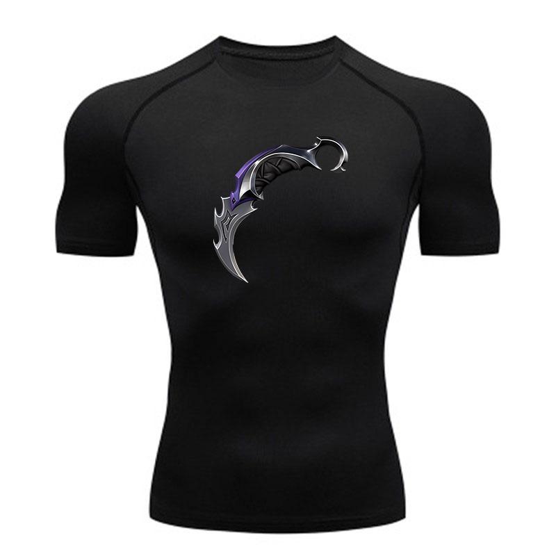 Men's Compression Athletic T-shirt Karambit Weapon Pattern Quick Dry Breathable Stretchy Top for Gym Workout Running Fit