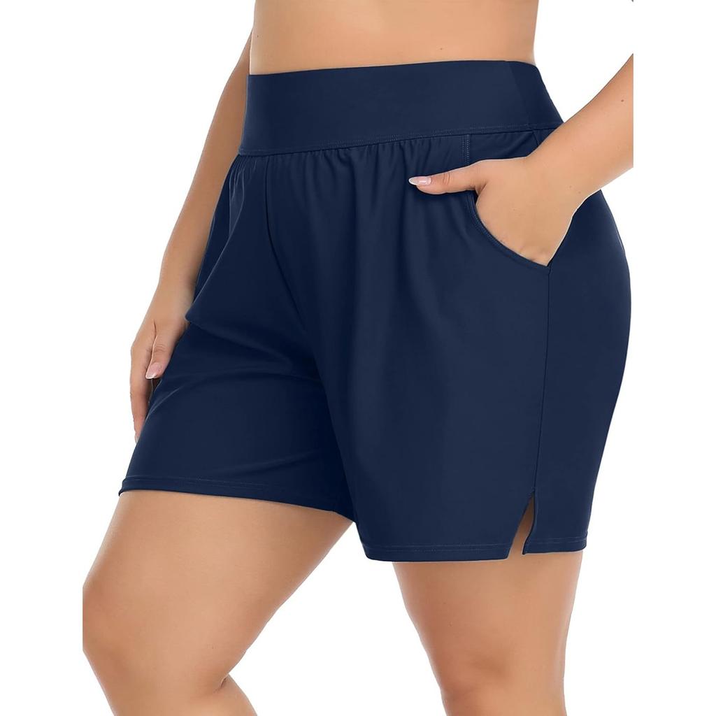 CHARMLEAKS Плюс размер шорты для плавания для женщин шорты с высокой талией танкини купальник снизу с карманами