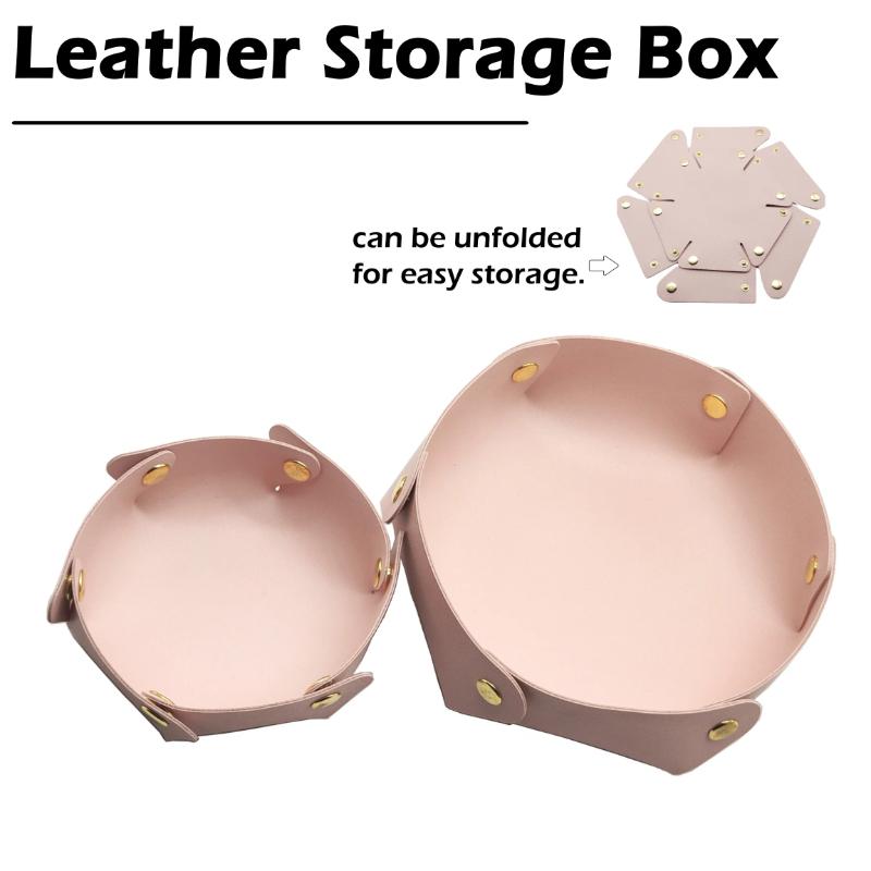 1PC Leather Storage Box Portable Organizer Jewelry Cosmetic Key Stuff Storage Basket Folding Desktop Organizer Case