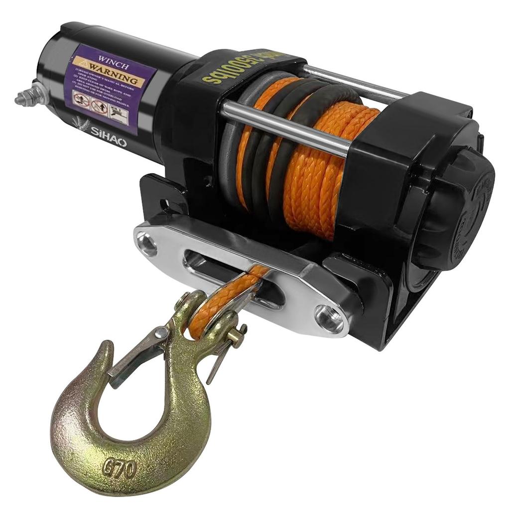 SIHAO 3500LBS Electric Winch, 12V, Synthetic Rope, IP55 Waterproof
