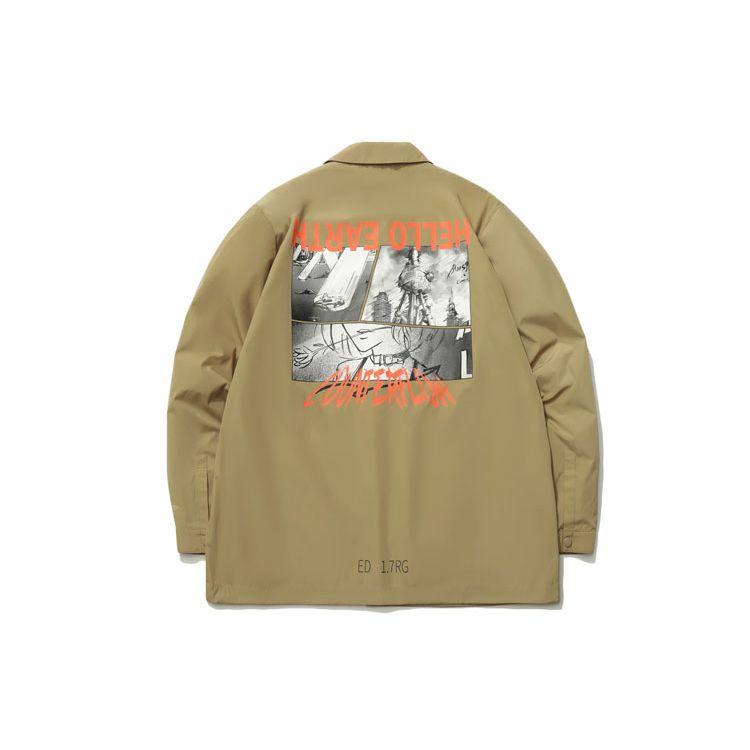 Li Ning Sports Fashion Series CF Mars Cartoon Print Symbol Coach Jacket Unisex Jacket Khaki AJDR392-2