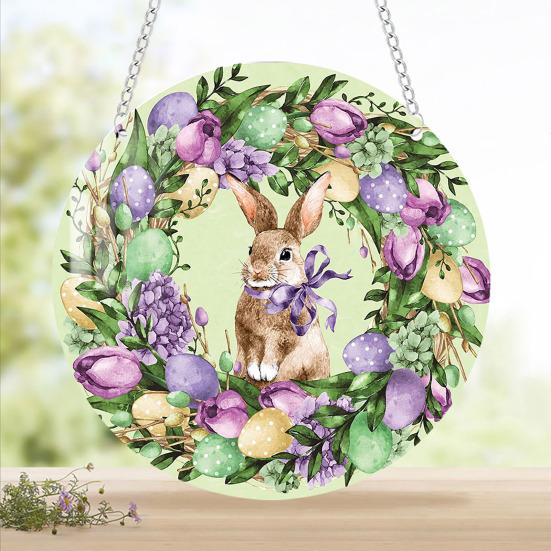 Round Stained Glass Style Window Hangings 5.9 Inch Colorful Sun Catcher with Chain for Indoor Outdoor Decor Light Reflection Artistic Gift