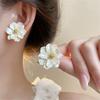 Big White Camellia Flower Stud Earring for Women French Retro Elegant Korean Sweet Resin Ear Wedding Party Jewelry Gift