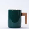Nordic Wooden Handle Ceramic Mug Office Water Cup Business Event Gift White Porcelain