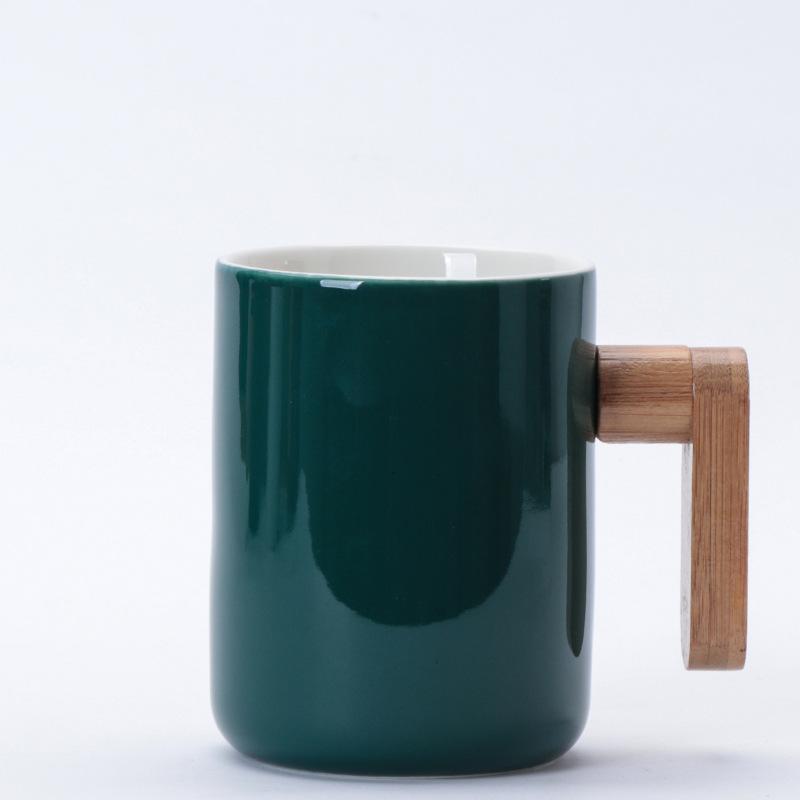 Nordic Wooden Handle Ceramic Mug Office Water Cup Business Event Gift White Porcelain