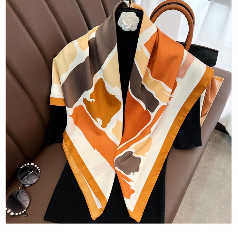Korean Style Geometric Printed Silk Scarf For Women Summer Fashion