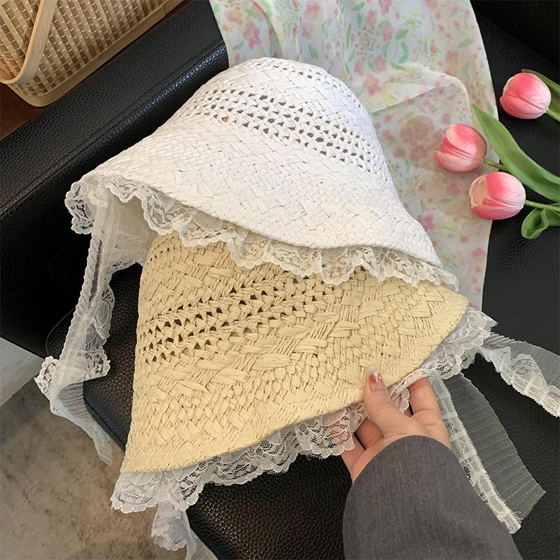 Французские кружевные шапки с вышивкой из полой соломы для женщин, весенние и летние каникулы на морском пляже, солнцезащитный крем, фея в стиле панамы