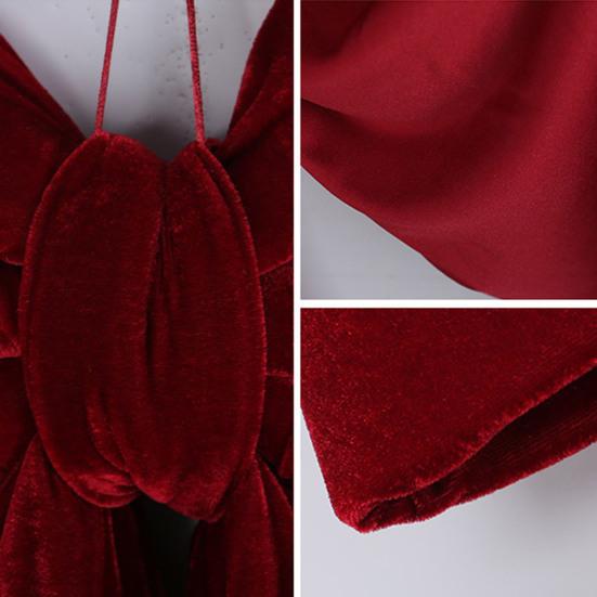 Christmas Bow Tree Topper Ornament Burgundy Velvet Wreath Bows Christmas Hanging Ribbon Gift Bows for Holiday Home Wall Outdoor Indoor Party