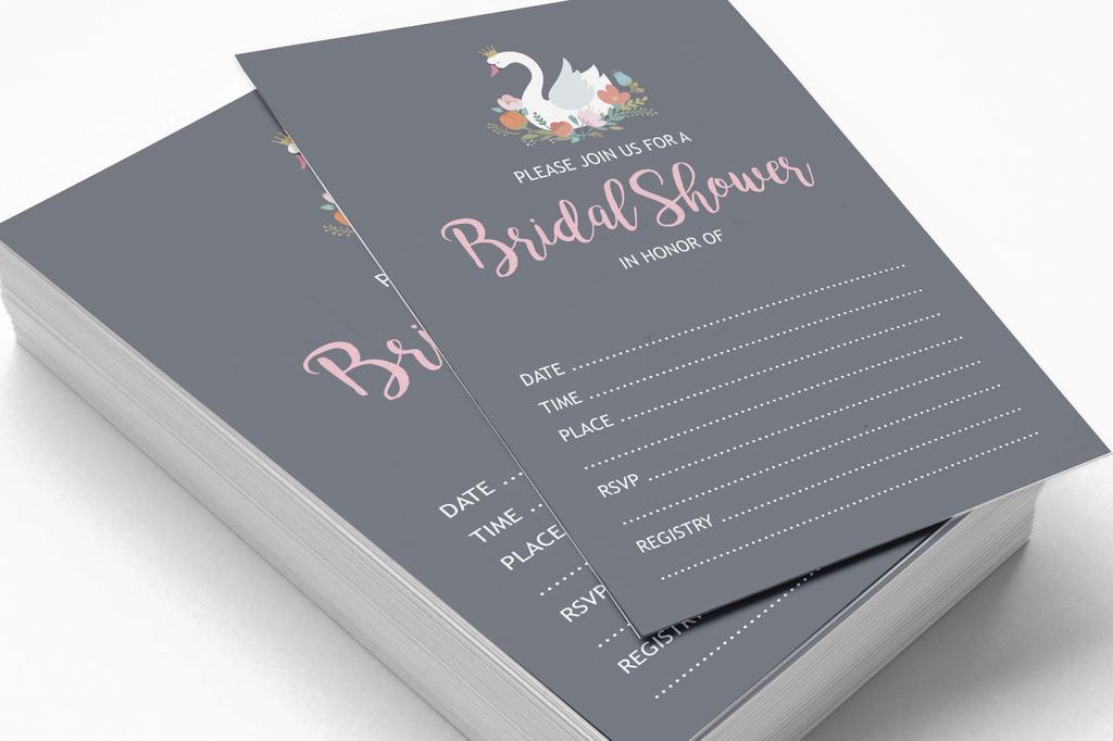 Inkdotpot 30A  SwanA  Fill-In Style Bridal Shower Invitations Wedding Blank