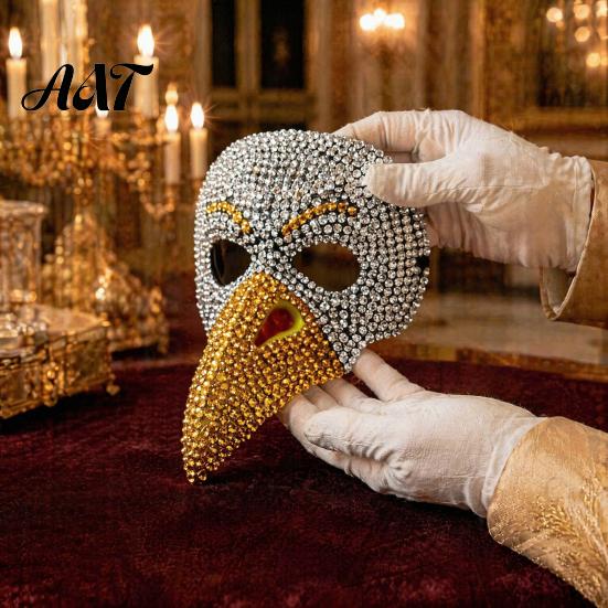 Lightweight Cosplay Face Mask Rhinestone Eagle Halloween Mask, Vintage Punk Long Beak Masquerade Detailed Retro with Faux Diamonds, Adjustable