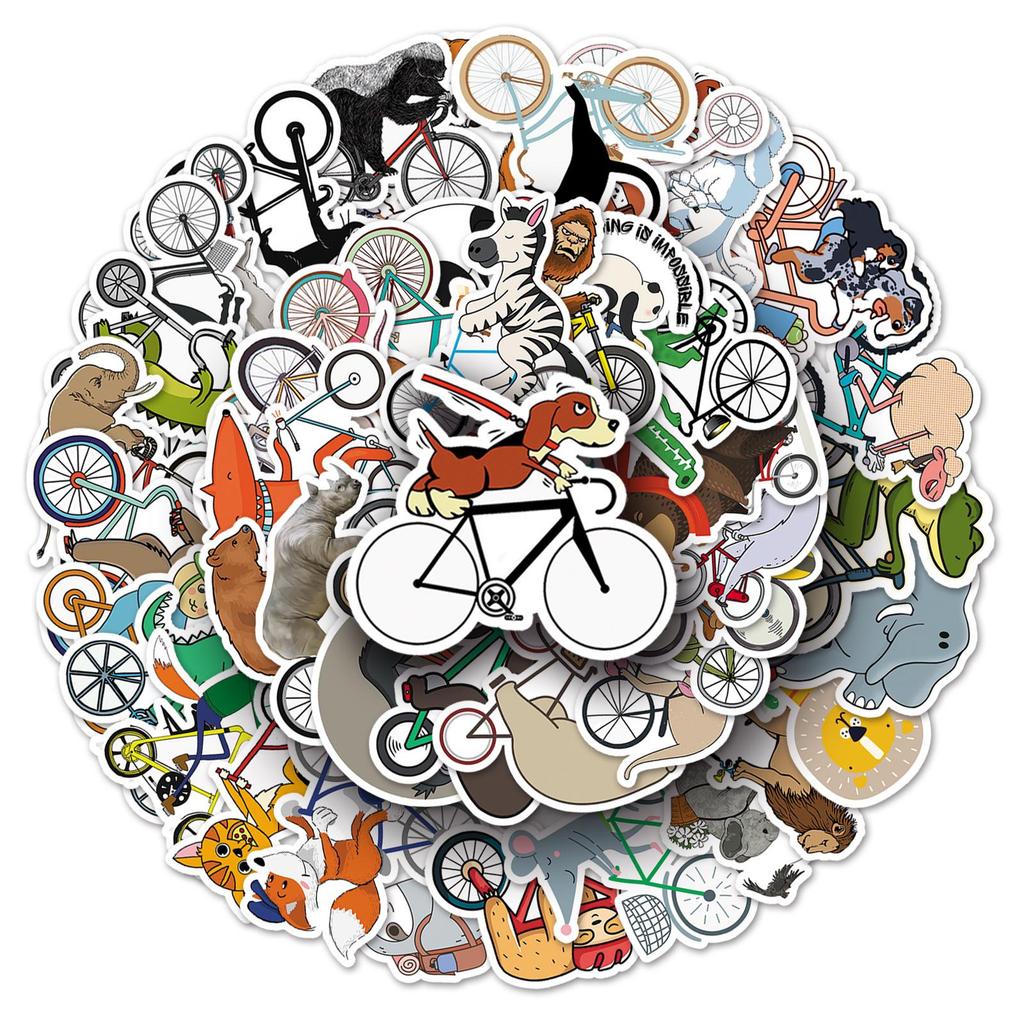 50pcs Cute Animal Bicycle Stickers for DIY Graffiti Journals and Tablets