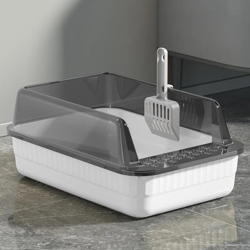Semi-enclosed Cat Litter Box Large Capacity Cat Bedpans Anti-Spill & Sand-Leakage Pet Toilet Plastic Cat Sandbox Sanitary Tray