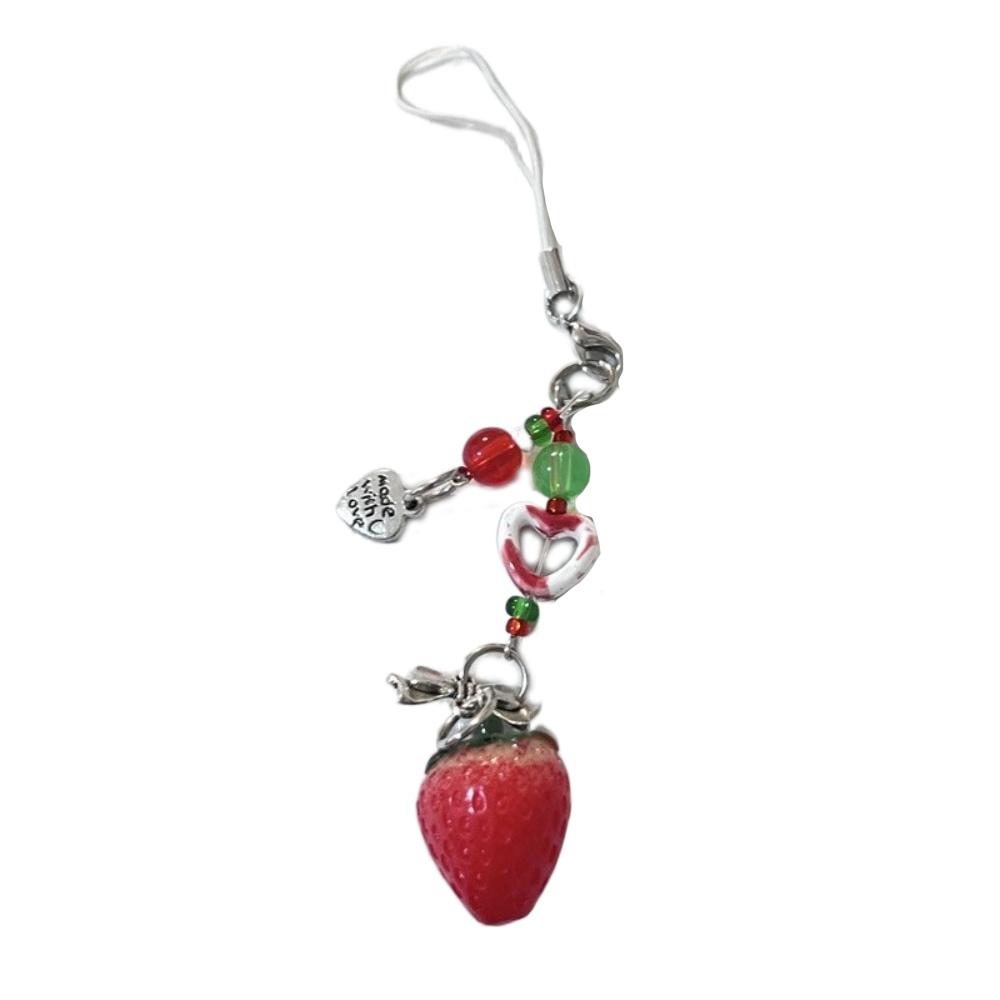 Acrylic Strawberry Keychain Pendant Bag Hanging Car Keyring Strawberry Beads Phone Chain Gifts