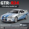 1/24 Scale Nissan GTR-R34 Alloy Car Model with Authentic Sound Effects, Premium Collectible Toy for Kids & Adults