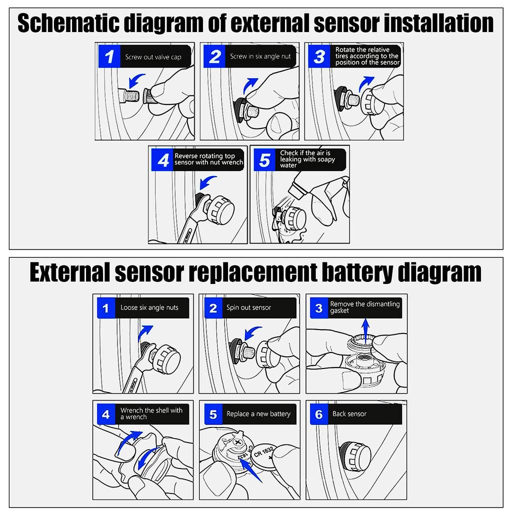 Система контроля давления в шинах LEEPEE, 5 режимов сигнализации, с 4 внешними датчиками TPMS, поддержка iOS и Android, отображает давление в реальном времени и