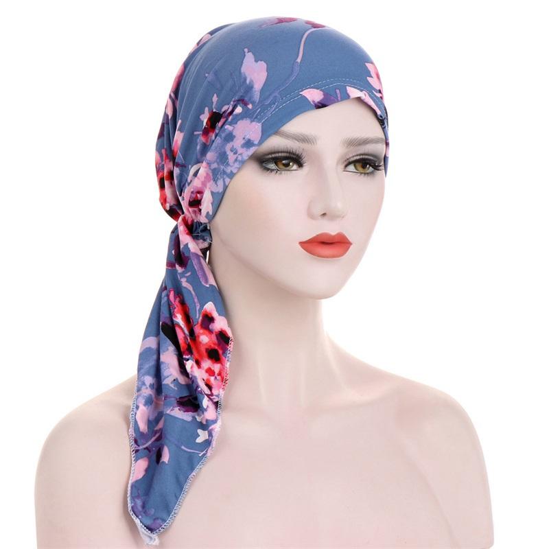 Flower Cloth Pullover Muslim Hooded Cap Skullcap Small Hat Two Tail Cap Curved