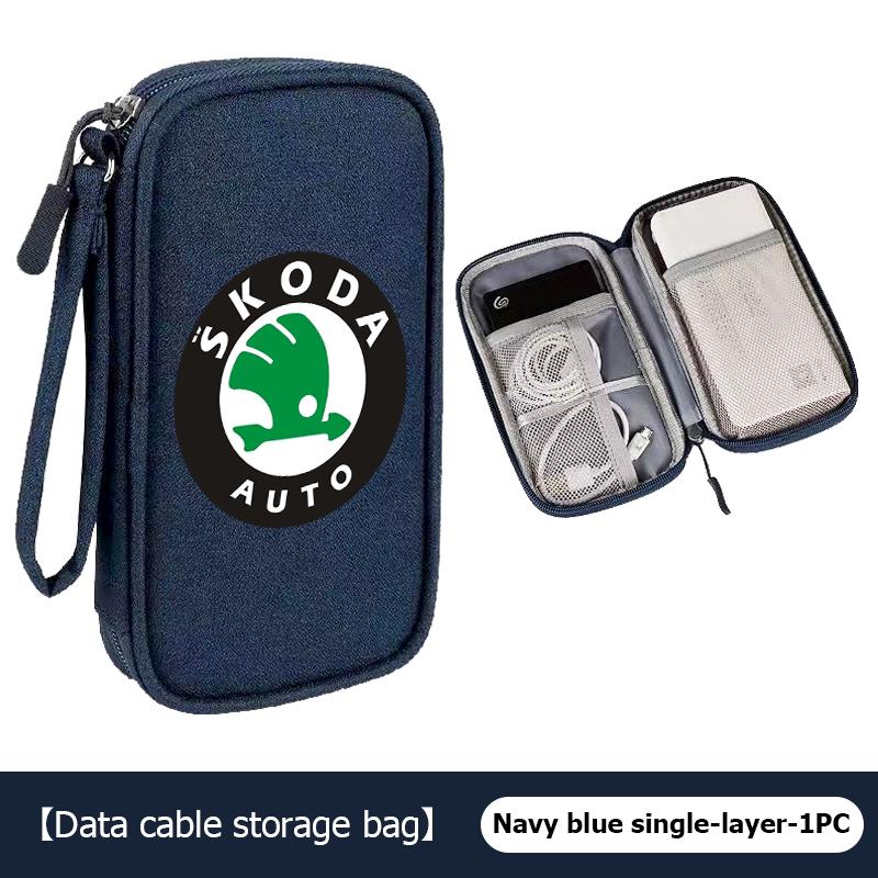 rjhwp8 Car Styling Digital Storage Bag Oxford Cloth Cable Tools Travel Purse For Skoda Kodiaq Fabia Kamiq Karoq Octavia 2 3 Rapid Scala