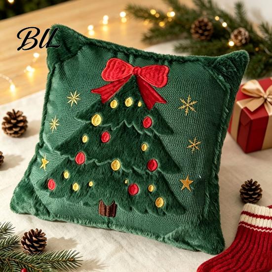Decorative Throw Pillows for Couch Christmas Plush Pillowcase, 3D Embroidered Design Soft Pillow Holiday Living Room Decor Cover, Cushion Cover