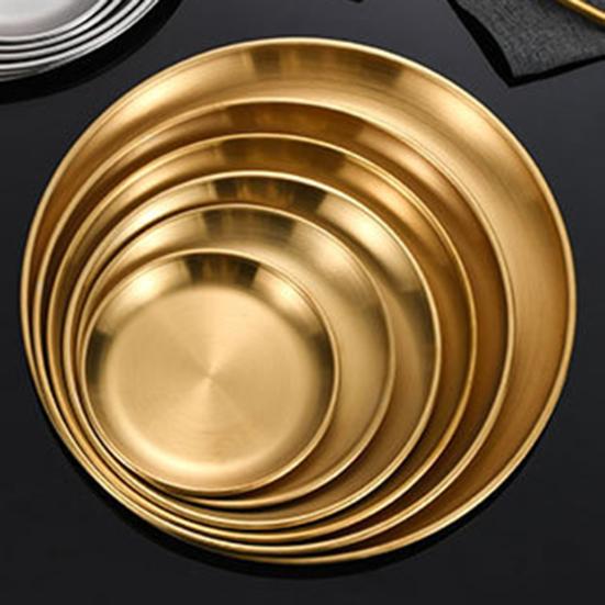 Stainless Steel Dinner Plates Round Salad Serving Plate Easy To Clean Pizza Fruit Bowl for Home Kitchen Outdoor Camping BBQ
