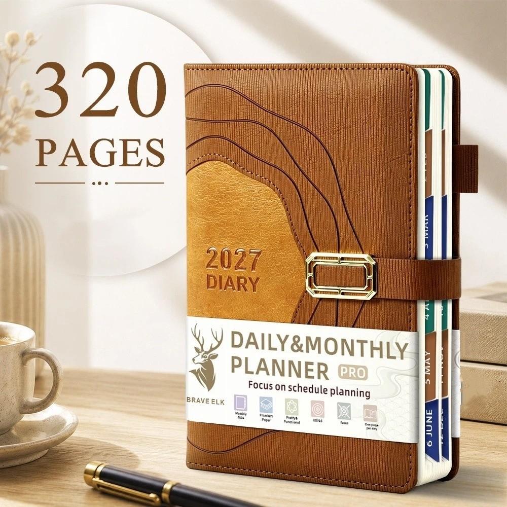 Hardcover Portable Daily Planner PU Leather Cover Agenda Planning Notebook Self-discipline