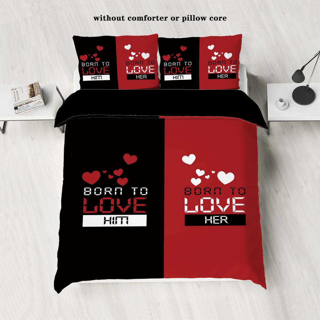 Набор из 3 предметов: пододеяльник из пуха с принтом красных и черных губ и бороды (1 пододеяльник+2 наволочки, без наполнителя) комплект постельного белья для пары