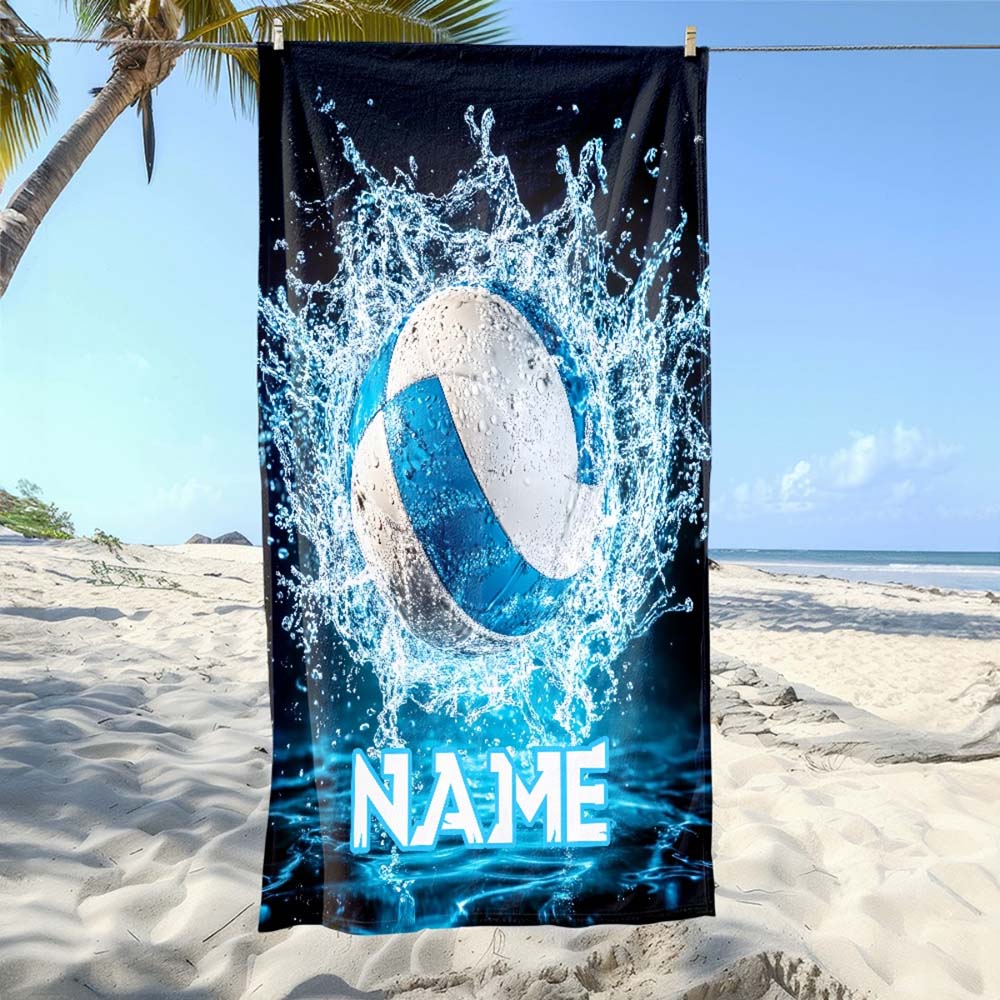 1pc Personalized Volleyball Water Splash Beach Towel, Custom Name Quick Dry Sand Free Towel for Summer Beach Pool Swim