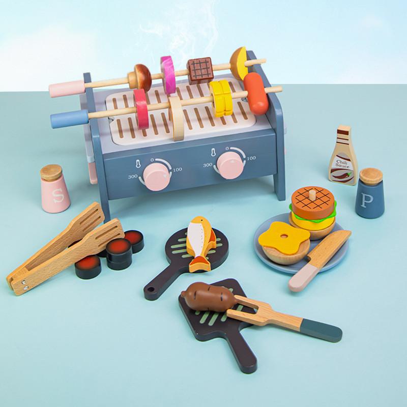 Simulation Wooden Barbecue Rack Cooking Family Interactive Children Set Toy