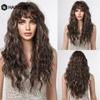 HAIRCUBE Long Kinky Curly Fake Hair Synthetic Wigs for Afro Women Dark Brown Deep Wave Wigs With Bangs Daily Cosplay Fibre Wigs