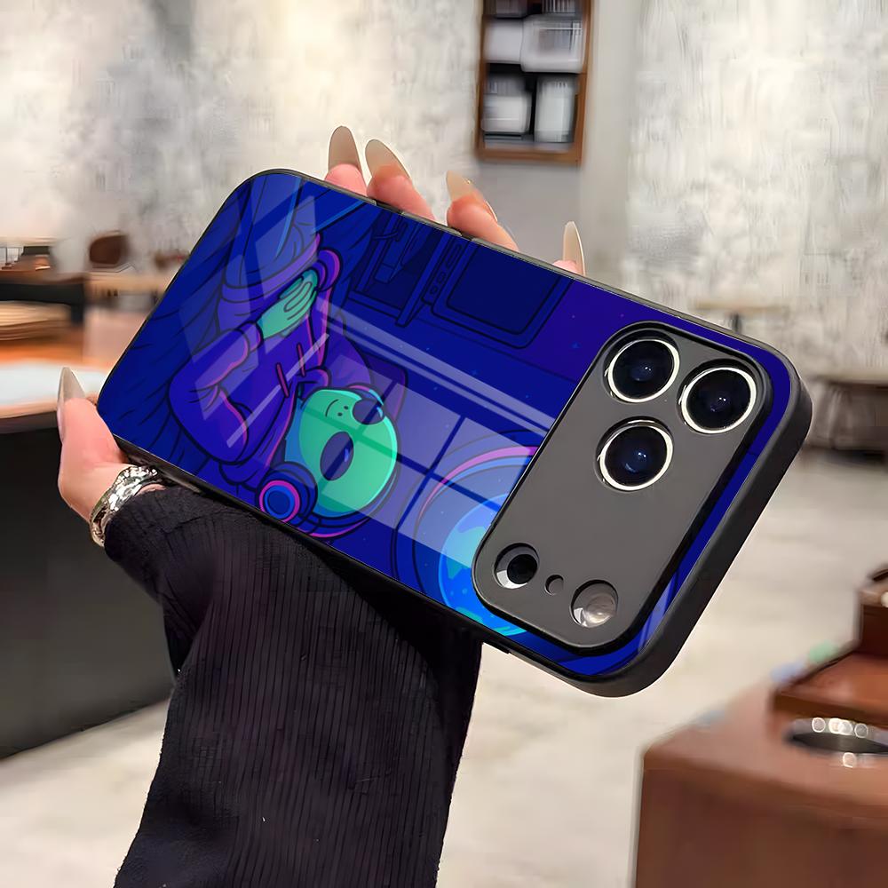Смешной Космический НЛО Инопланетная Штука Чехол Для Телефона Для IPhone 17 Air 16 E Pro Max 15 14 13 Mini 12 Pro 11 Max Plus Черная Стеклянная Крышка