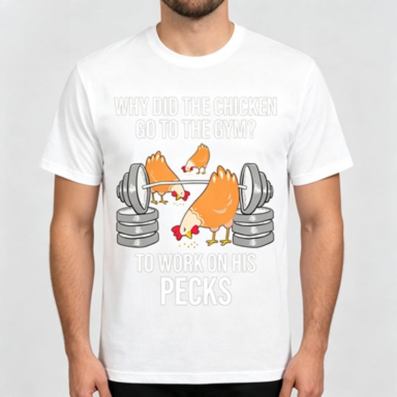 Oft Cotton Unisex Tshirt Chicken Lift Barbell Funny Pun Text Art Print Oneck Fitness Trainer Daily Casual Workout Outfit Tops