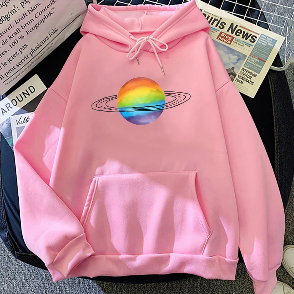 LGBT Streetwear Rainbow Planet Print Hoodie Harajuku Long Sleeve Hoody Ladies Tops Men Regular Sweatshirts Sudaderas Para
