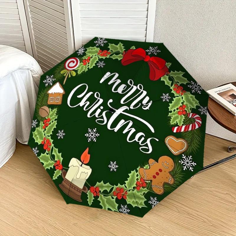 1pc Christmas Wreath with Treats Umbrella with Plastic Handle,Suitable for All Seasons Home Travel Outdoor UmbrellaDD220