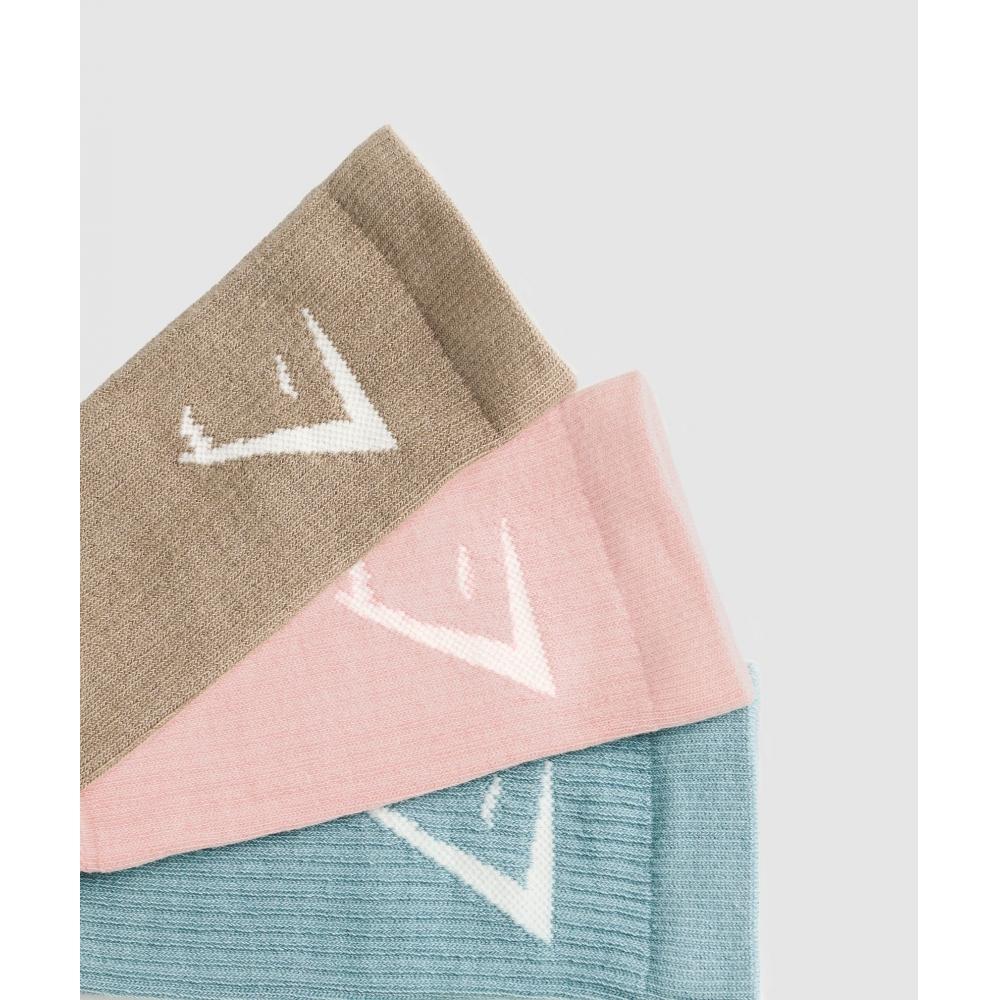 Gymshark Носки Crew Socks 3pk Lifestyle Brown Lift Pink Rest Blue I3a3p Nc1l