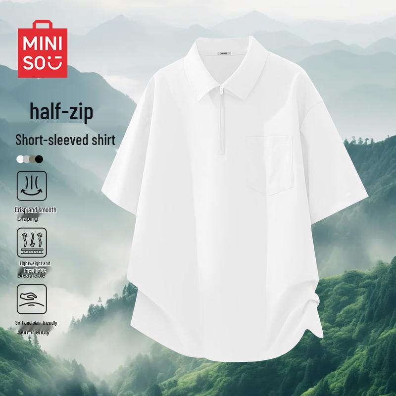MINISO Мужская японская рубашка с коротким рукавом и полумолнией