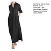 Women's Denim Maxi Dress Casual Roll-up Sleeve Split Dress with Pockets Plus Size Button Up Lapel V Neck Long Dress