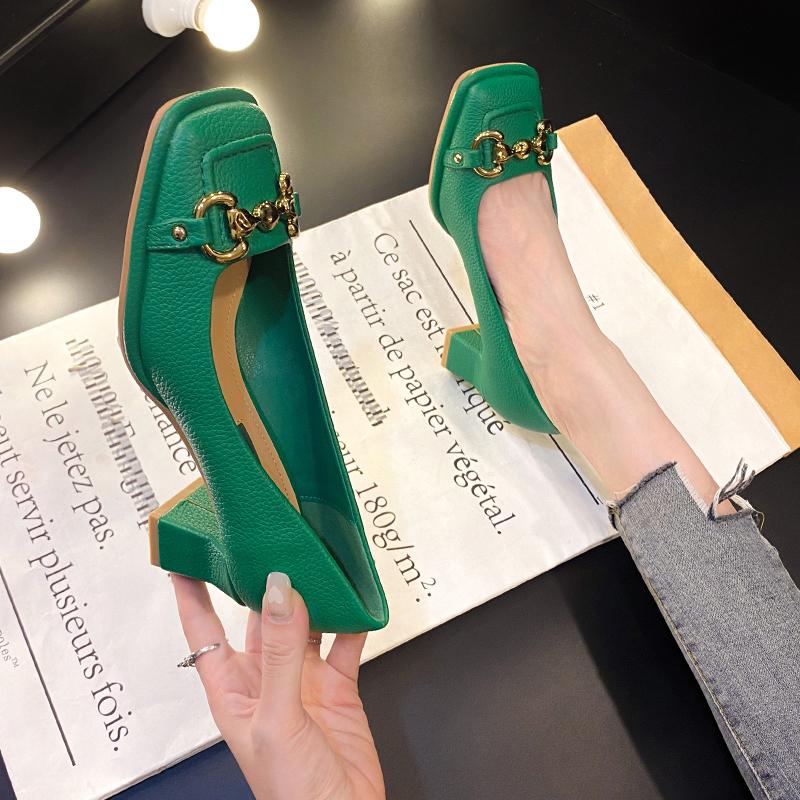 Туфли на высоком каблуке с металлической пряжкой, женские, новинка 2022 года, модные туфли Мэри Джейн на толстом каблуке, маленькие кожаные туфли с квадратным носком