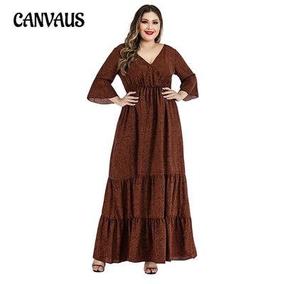 Женское платье больших размеров с леопардовым принтом, V-образным вырезом и расклешенными рукавами