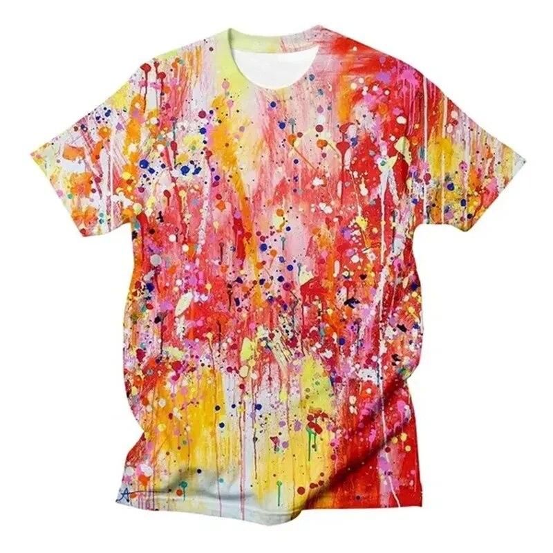 Модные мужские футболки с граффити и всплеском чернил, трендовые повседневные футболки с принтом в стиле Харадзюку в стиле хип-хоп, новые индивидуальные футболки с круглым вырезом и коротким рукавом