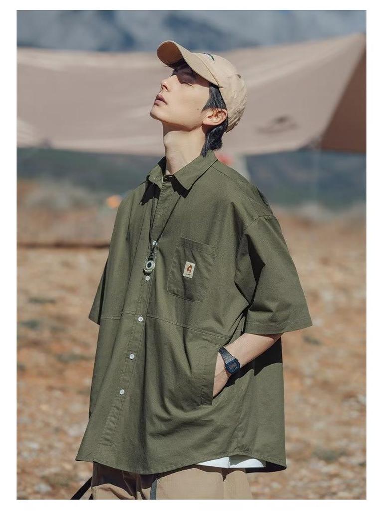 Стильная свободная рабочая рубашка с коротким рукавом в стиле ретро 2024 года - Японский и Гонконгский тренд