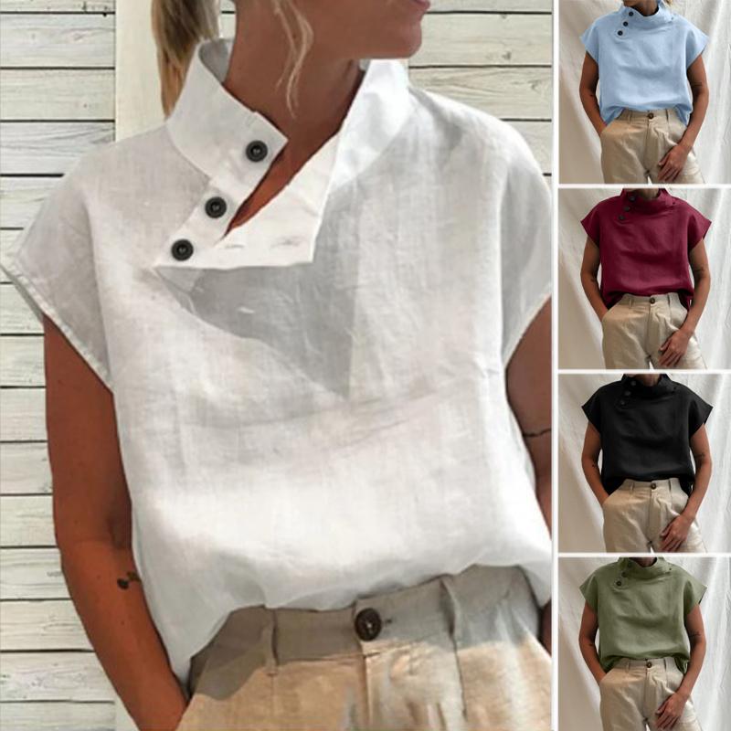 Celmia Women Summer Blouses 2023 Fashion Cotton Linen Blusas Lightweight White Shirt Casual Chic Tunic
