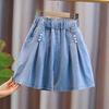 Джинсовая короткая юбка с жемчугом для девочек, летняя модная плиссированная юбка, детские брюки-кюлоты