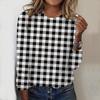 Tops For Women Black and White Grid Print Round Neck Long Sleeve T-shirt Fall Casual Slim Pullover Women's Long Sleeve Top