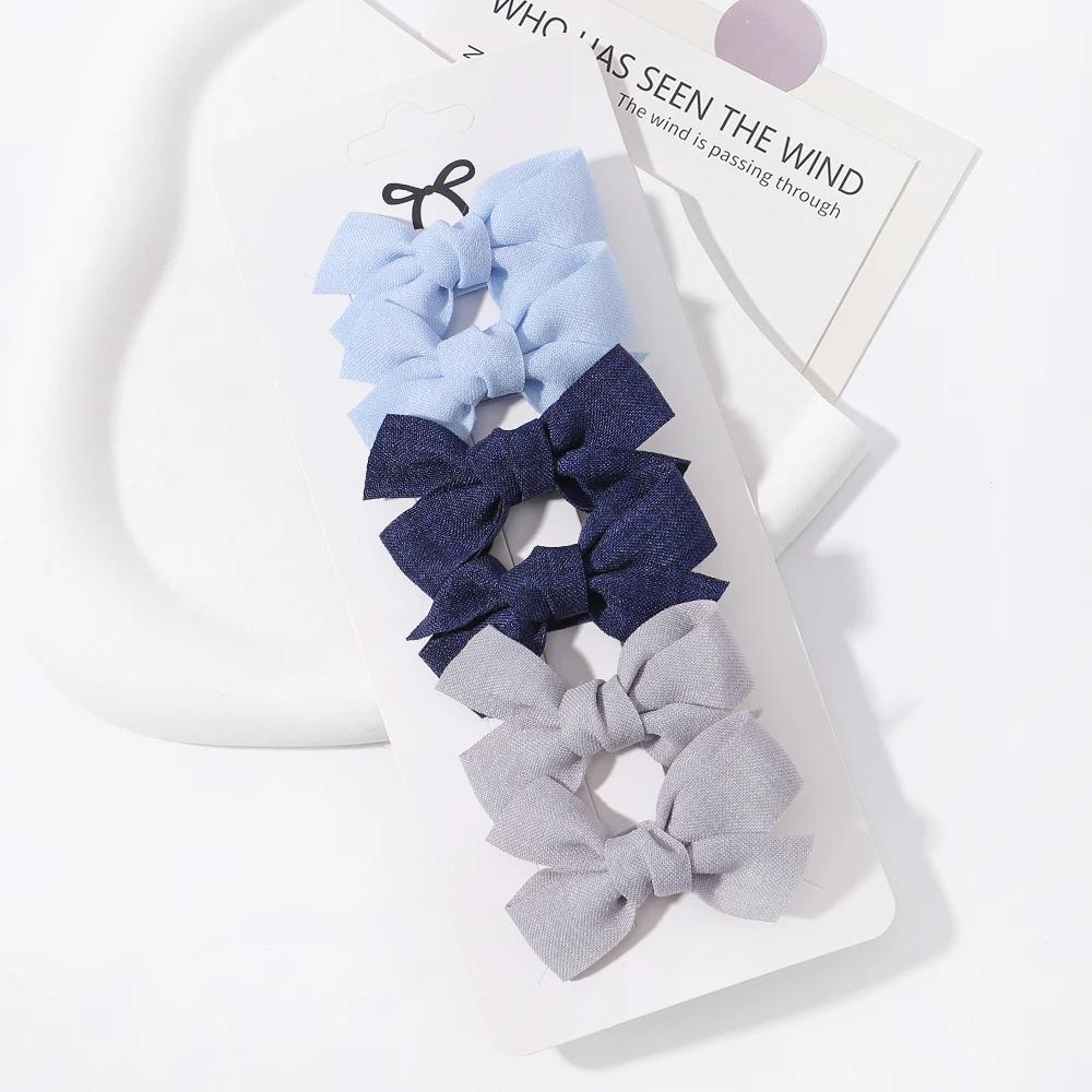 6 шт./набор Мини-заколки-бантики для волос для девочки Свежие однотонные бантики Заколки для волос Сладкий ребенок Бутик Ручная работа Заколки для волос Аксессуары