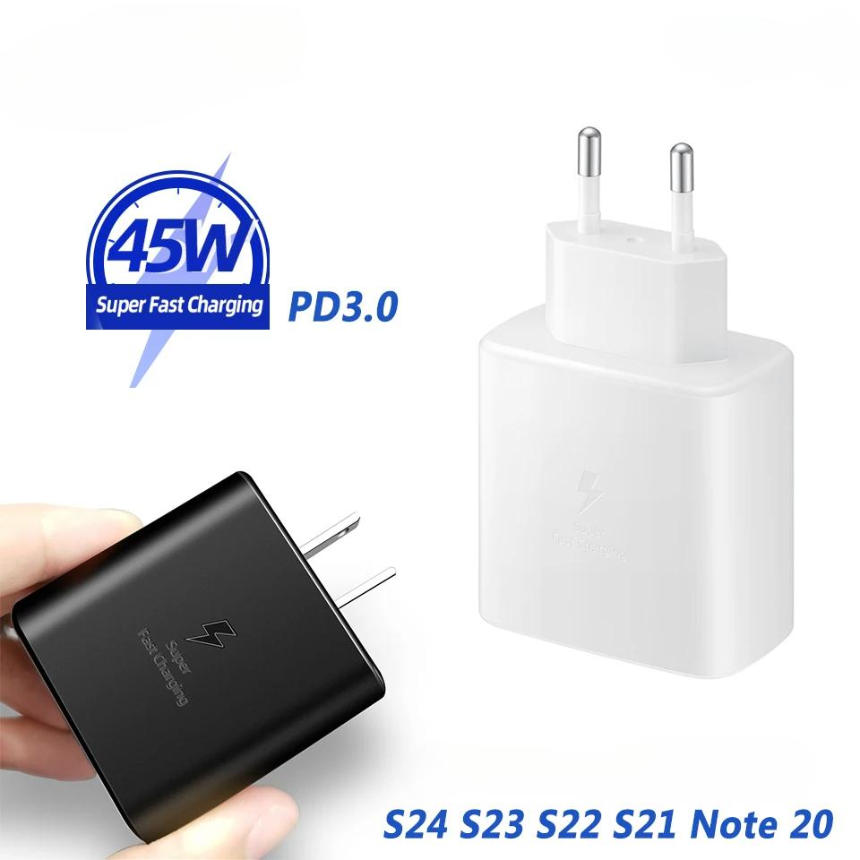 Зарядное устройство 45 Вт USB Type C Fast Chargeur Cargador Samsung Power Adapter Cable Galaxy S25 S24 Ultra S23 S22 S20 S21 FE A55 A56 Tab S9 + S8 S7