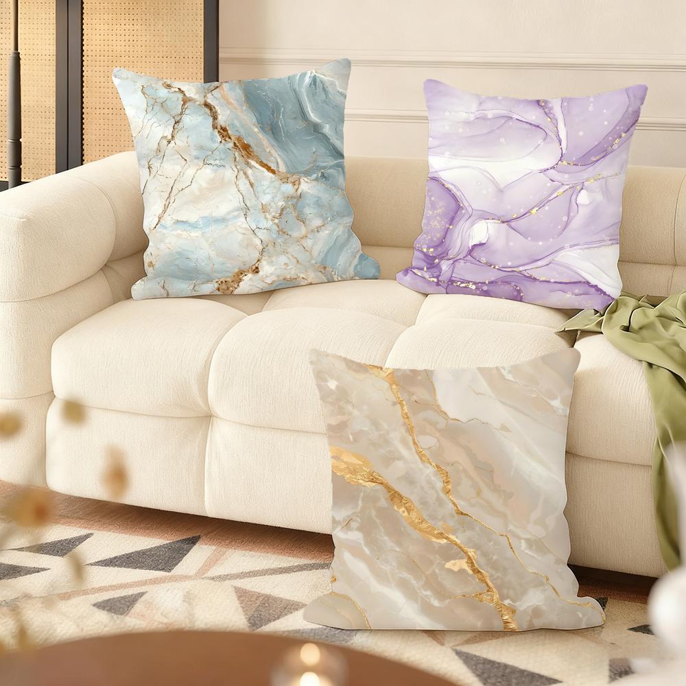 M-Marble Cushion Cover Soft Short Plush Pillow Cover Smooth Cozy Texture Aesthetic Cushion Case Home Decor