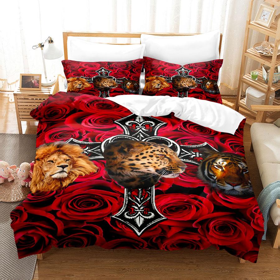 Комплект постельного белья с красными розами Queen King Full 3D Floral With Pillow Cover Set For Single Double Bed Gift to Valentine's Day