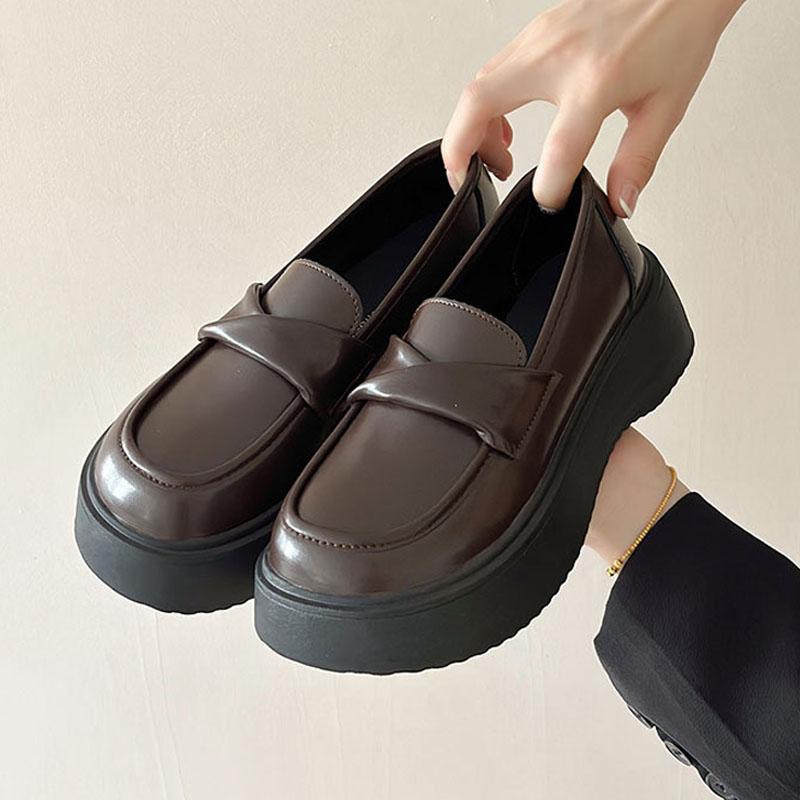Лоферы Preppy, женская мода, толстая подошва, туфли на плоской подошве, коричневые, черные, мягкая кожа, повседневная обувь, лоферы на платформе, туфли Lolita JK
