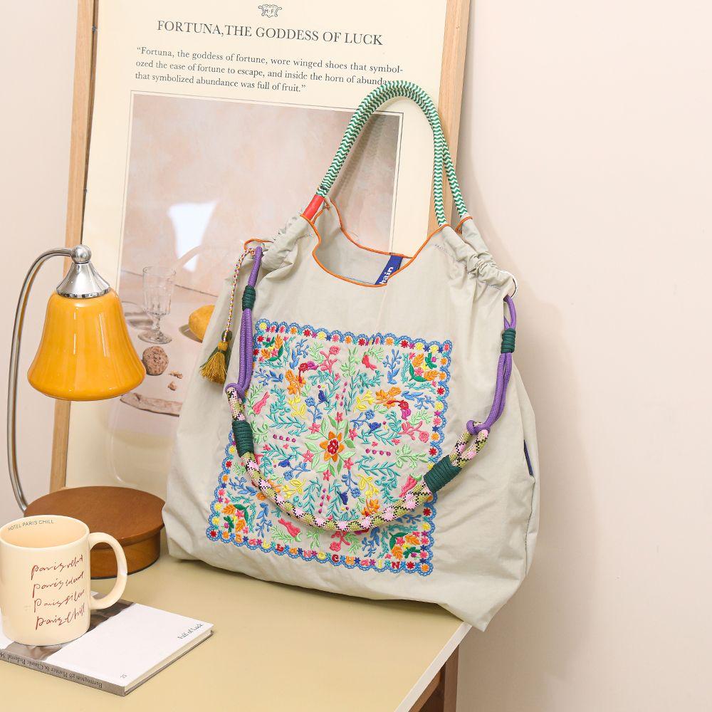 Экологичная вышитая сумка-тоут в японском стиле для женщин на весну/лето - Большая вместимость, на плечо/ручная/кроссбоди